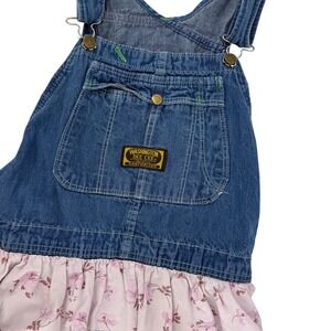 Vintage Washington Dee Cee Upcycled Denim Overall Dress Pink Floral Measurements